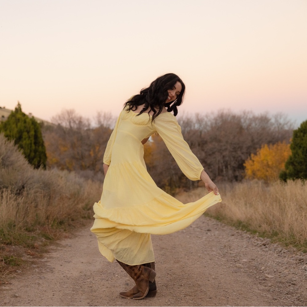 Yellow Long Sleeve Open Back Oh Polly Dress